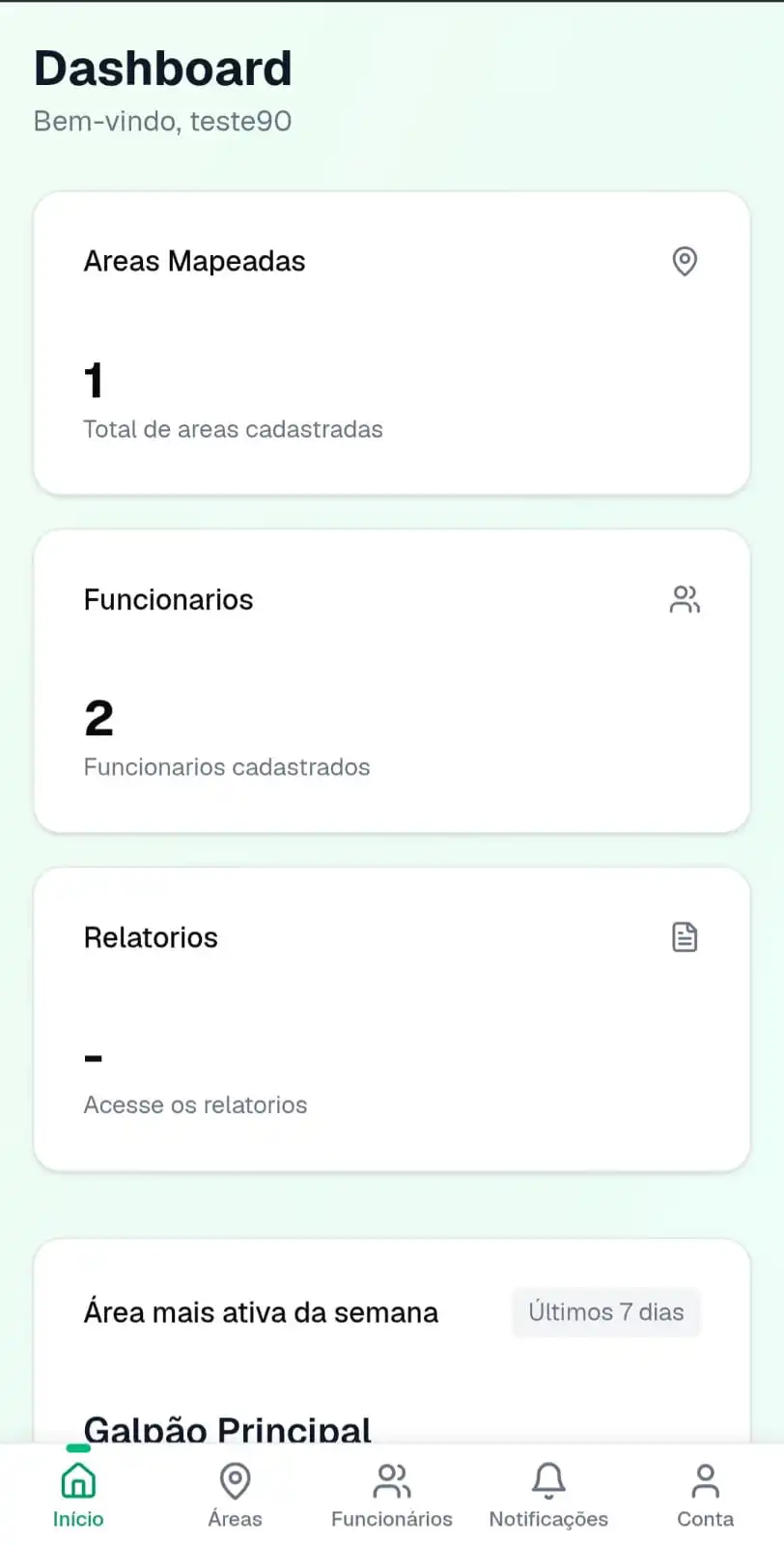 Tela de áreas do CampoFacil